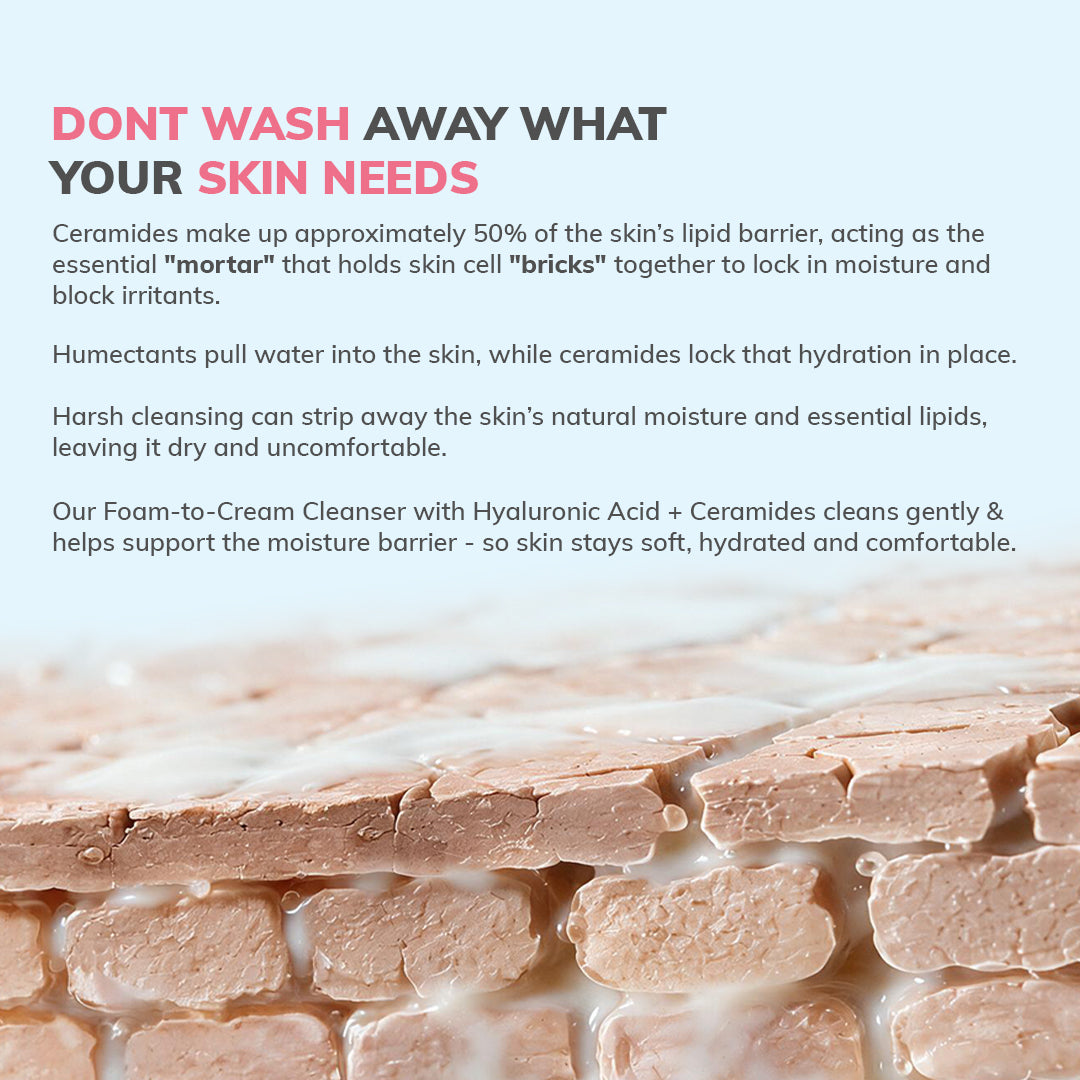 Foam-to-Cream Cleanser with Hyaluronic Acid & Ceramides | 50ml
